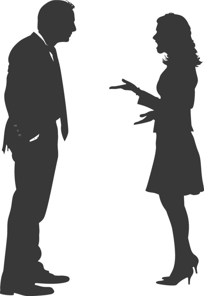 silhouette boss shouts at women employee full body black color only vector