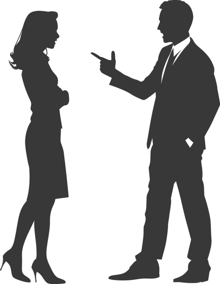 silhouette boss shouts at women employee full body black color only vector