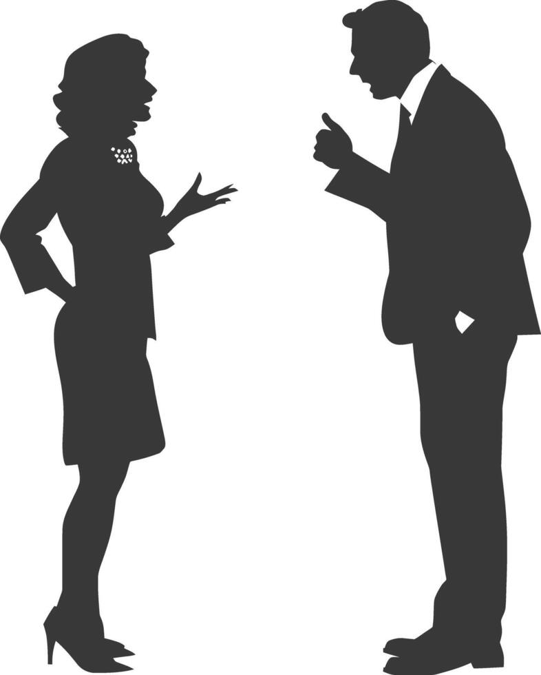 silhouette boss shouts at women employee full body black color only vector