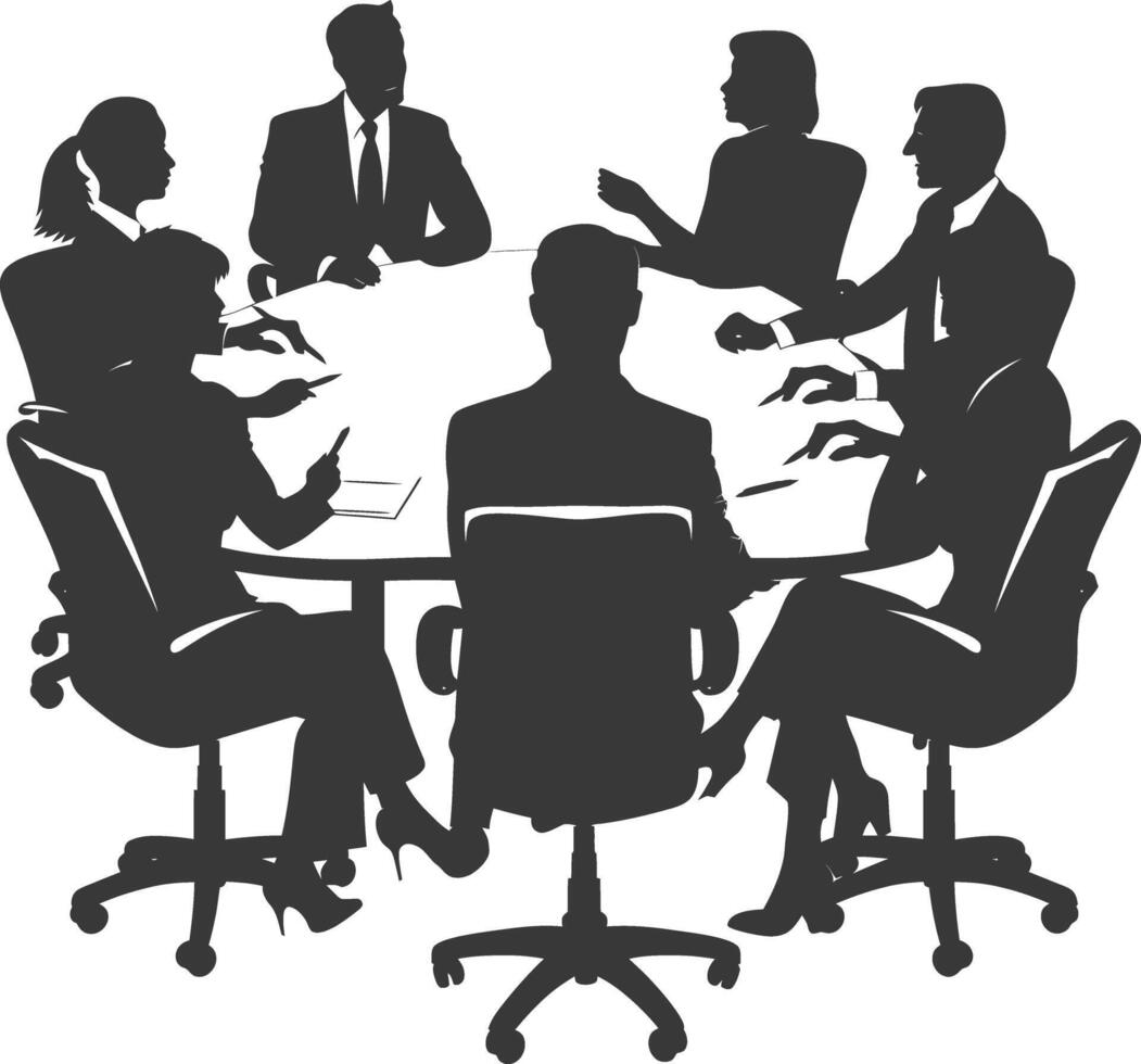 silhouette business people meeting brainstorming full body black color only vector