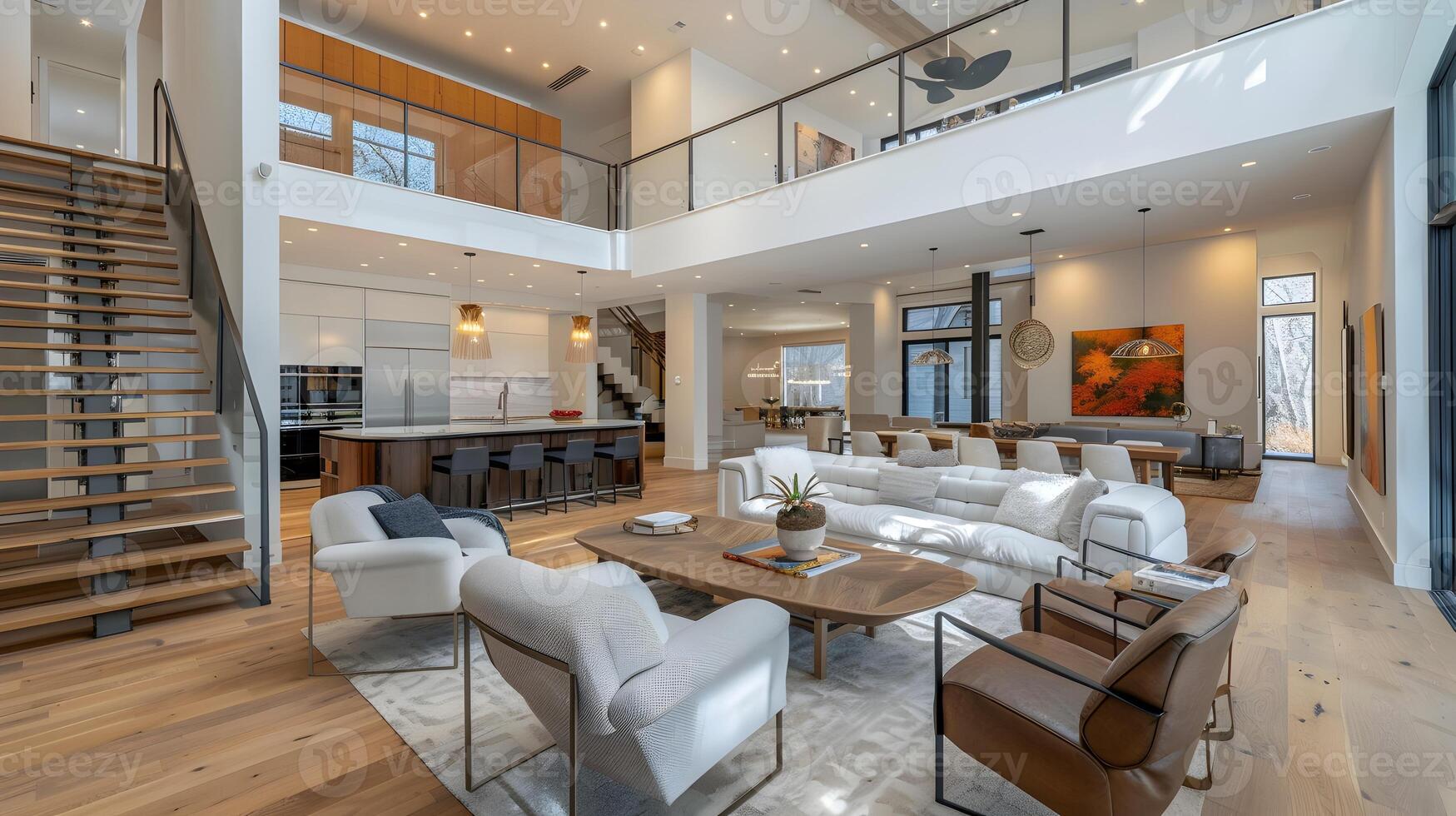 Luxurious open-concept living space with modern furnishings and design elements photo