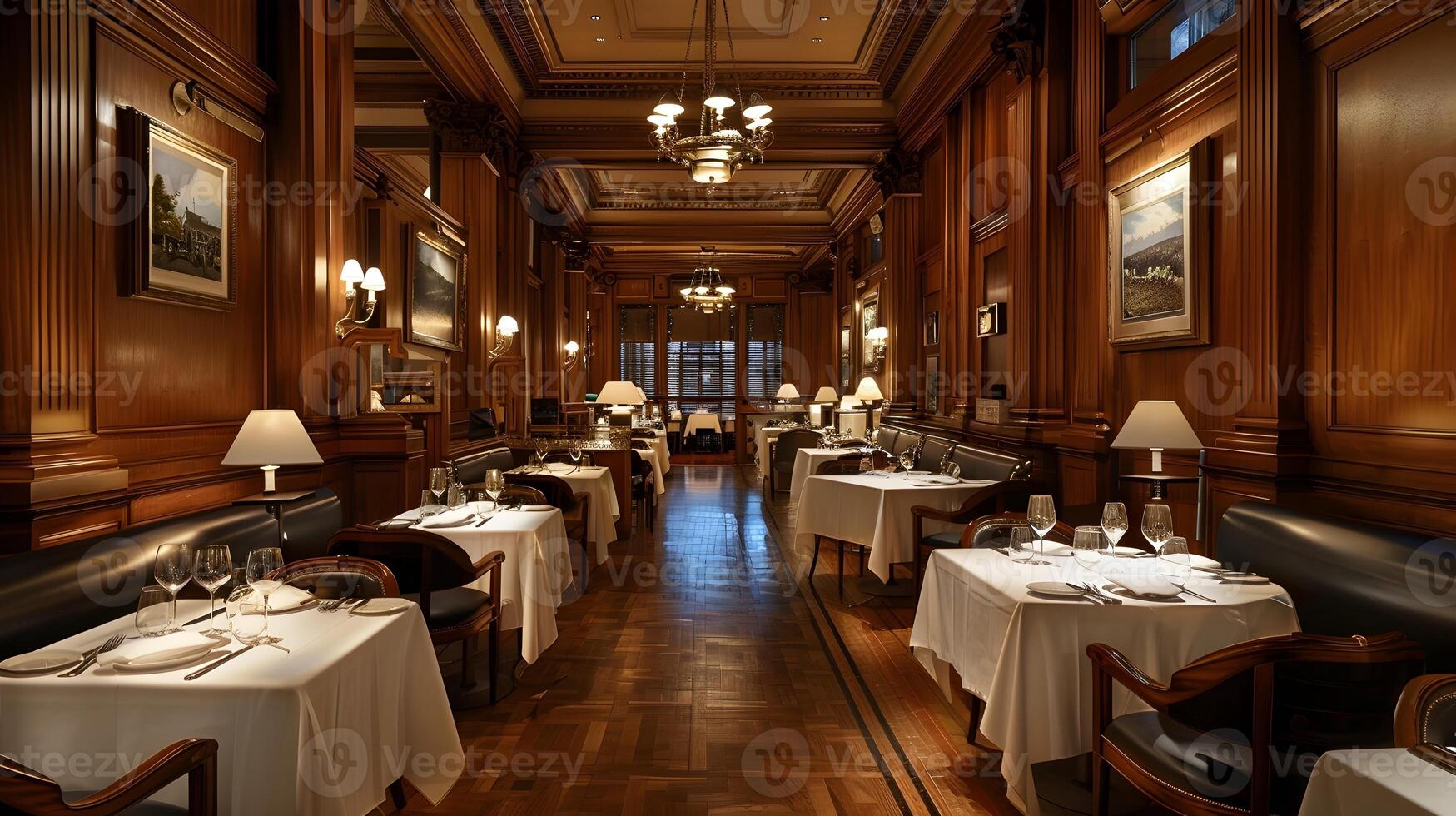 Elegant Dining Hall in Vintage-Inspired Luxury Restaurant Interior photo