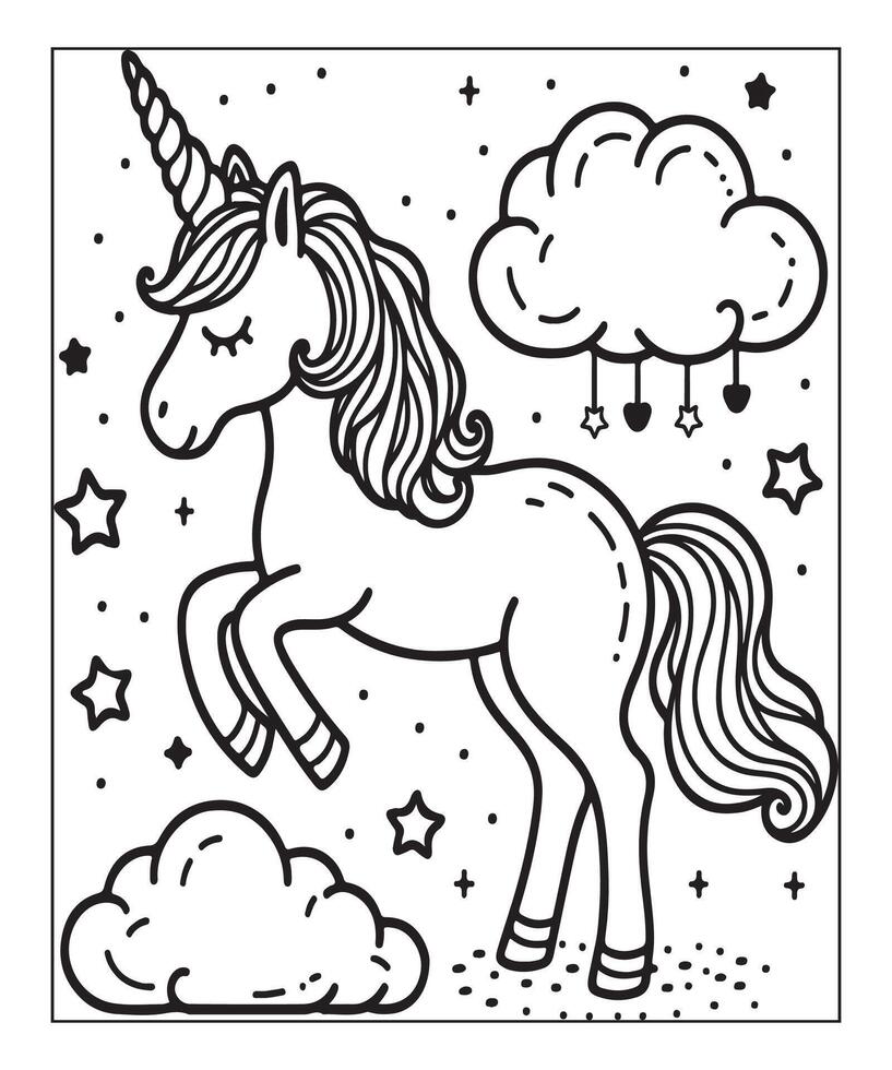unicorn coloring page for kids vector