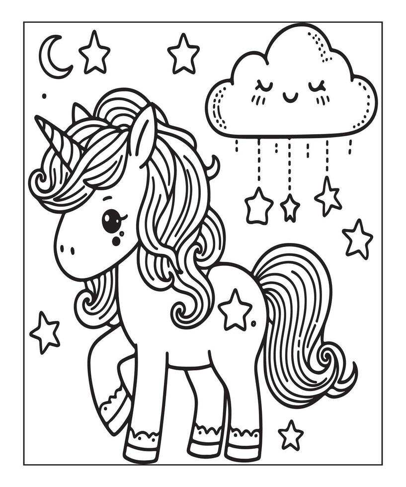 unicorn coloring page for kids vector