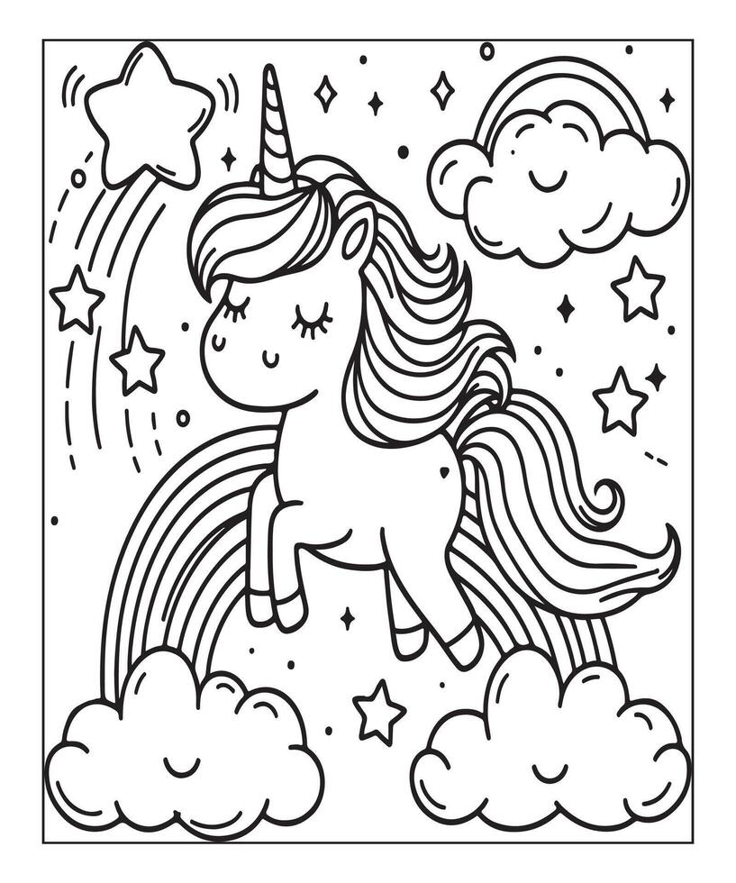 unicorn coloring page for kids vector