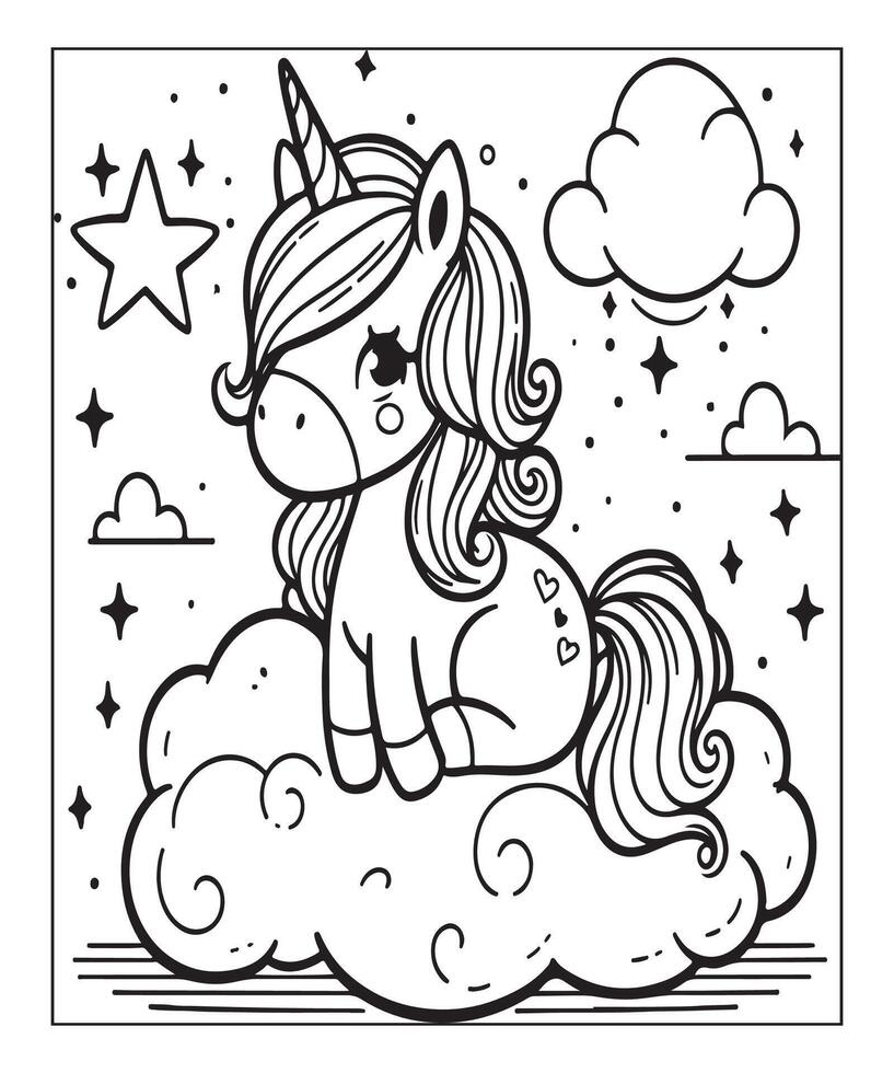 unicorn coloring page for kids vector