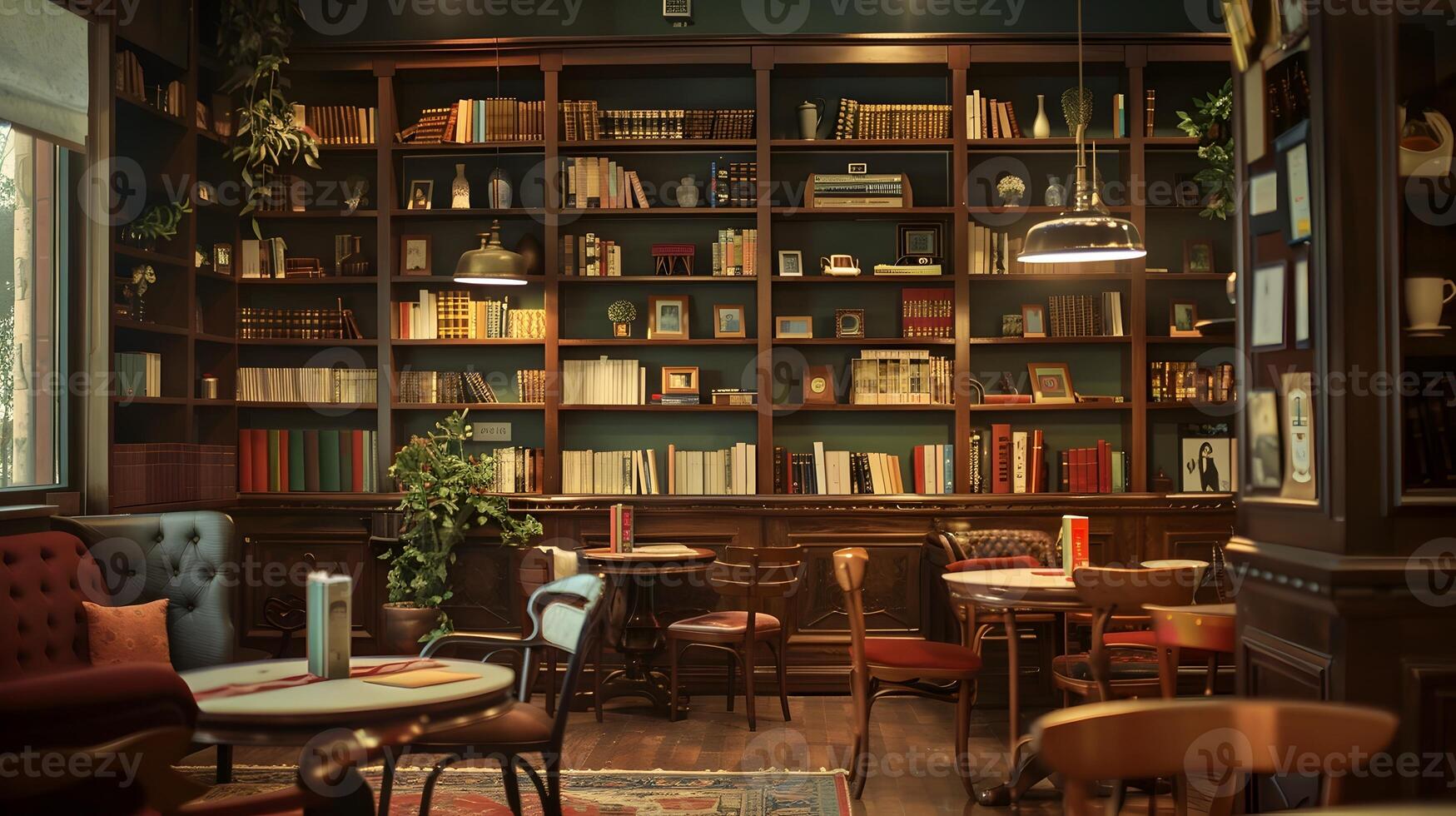 Cozy and Inviting Vintage Library Nook for Scholarly Reflection and Leisurely Reading photo