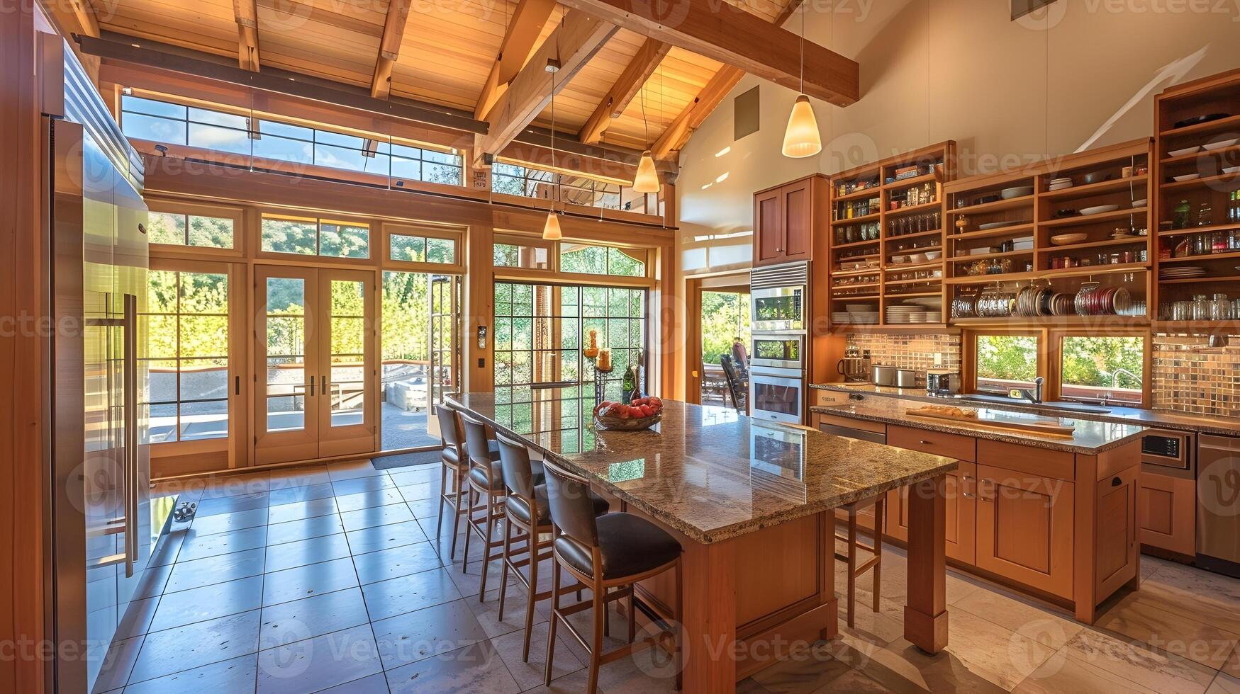 Spacious and Bright Contemporary Kitchen with Wooden Accents and Natural Ambiance in a Cozy Residential Home photo