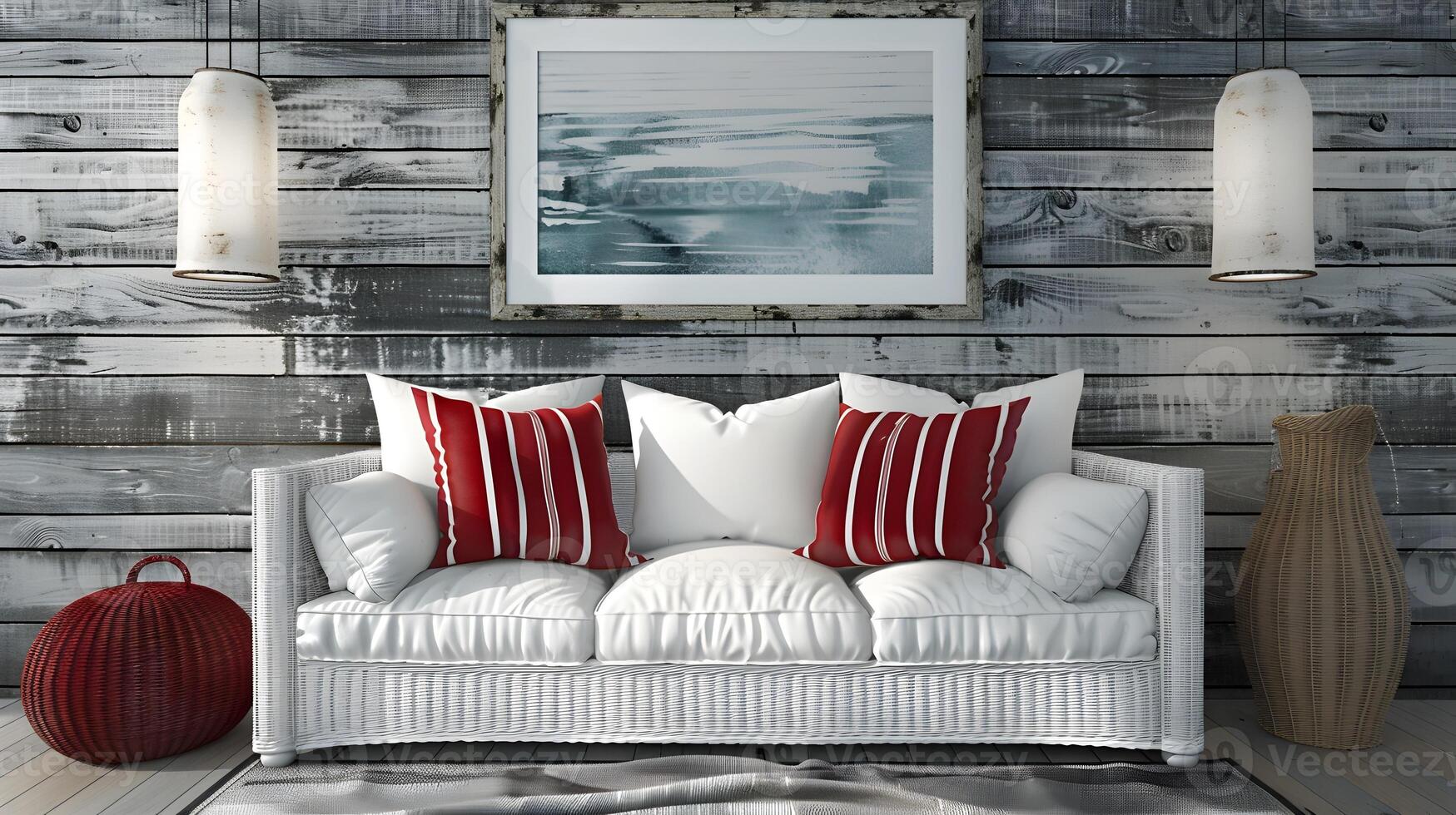 Serene and Cozy Rustic-Inspired Living Room with Plush Sofa and Neutral Decor Accents photo