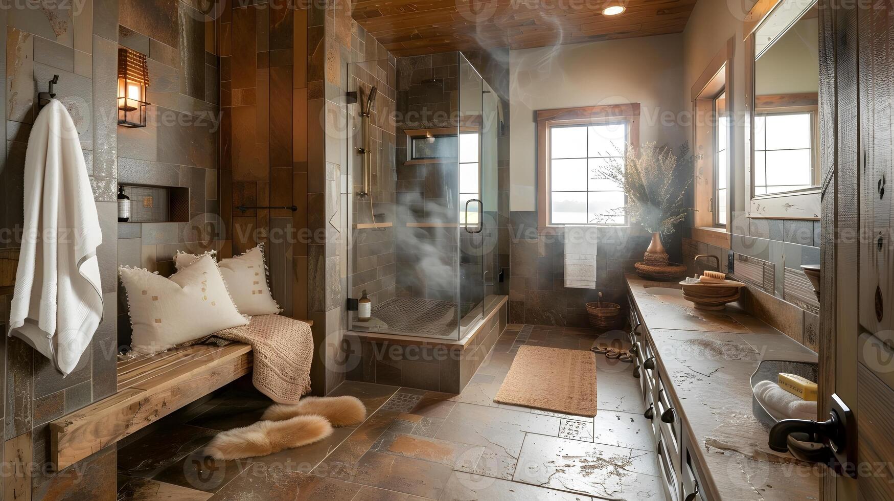 Rustic and Serene Bathroom Oasis Offering a Luxurious Retreat for Relaxation and Self-Care photo