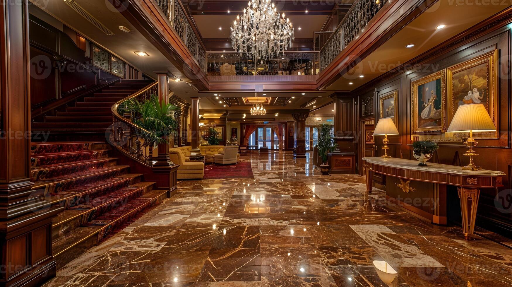 Exquisite Grandeur and Timeless Elegance in a Prestigious Hotel Lobby photo