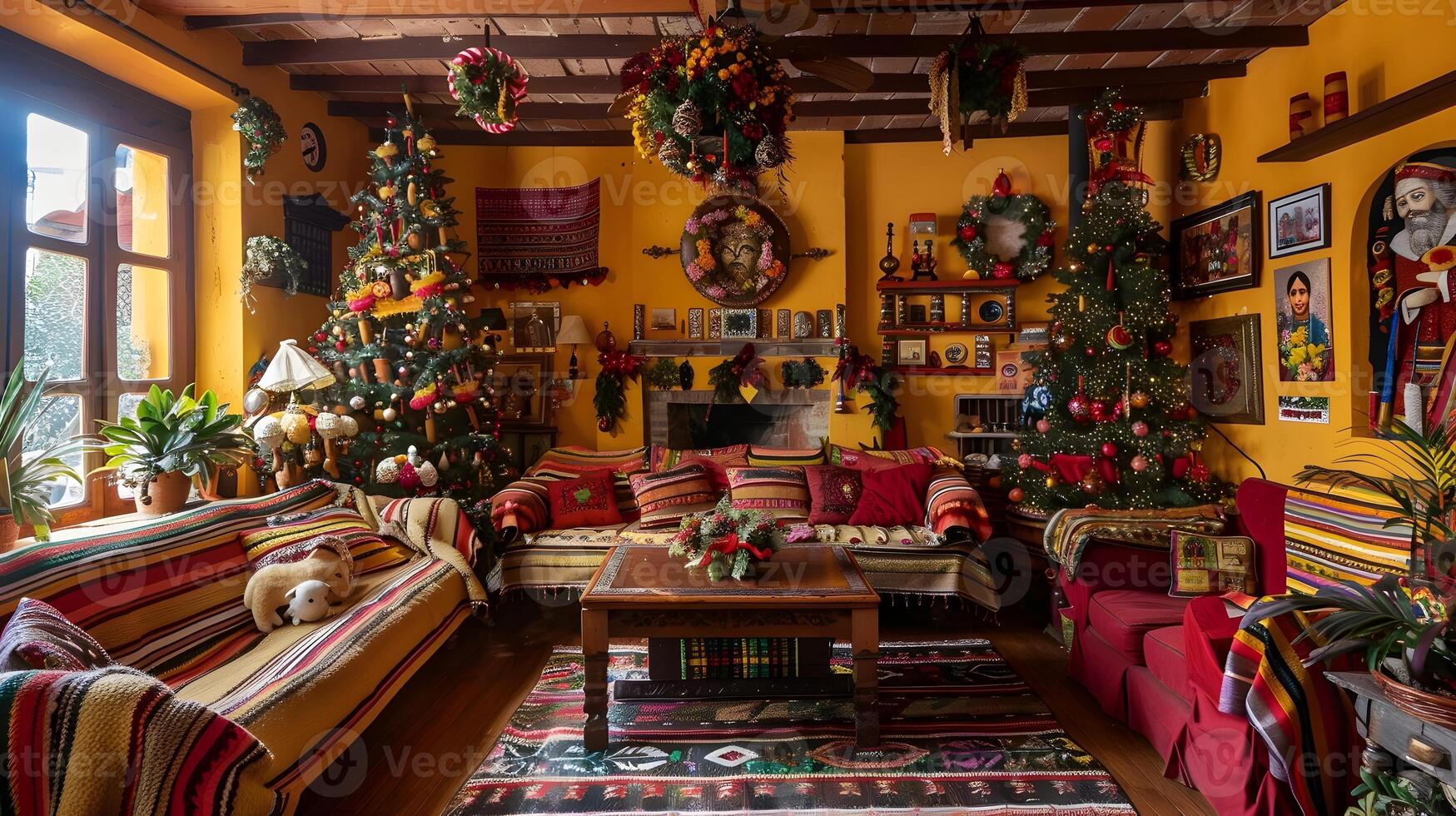 Cozy and Festive Christmas-Themed Living Room with Decorative Elements photo