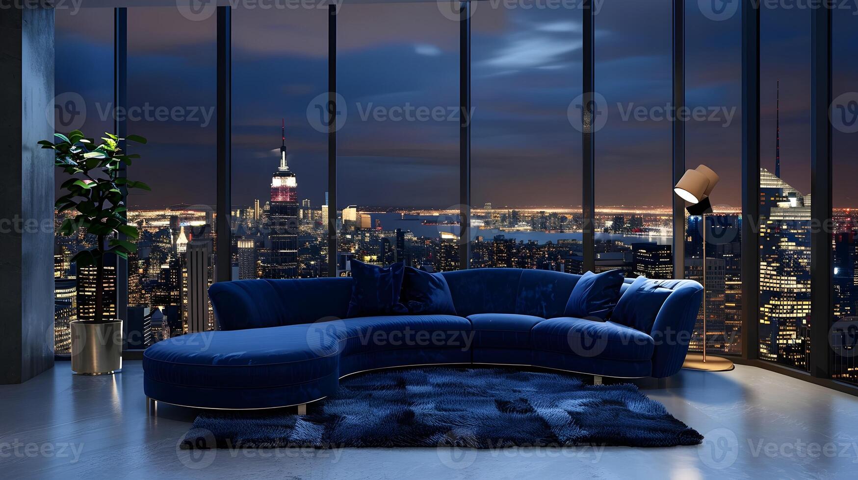 Majestic Cityscape Panorama from Luxurious Penthouse Interior photo