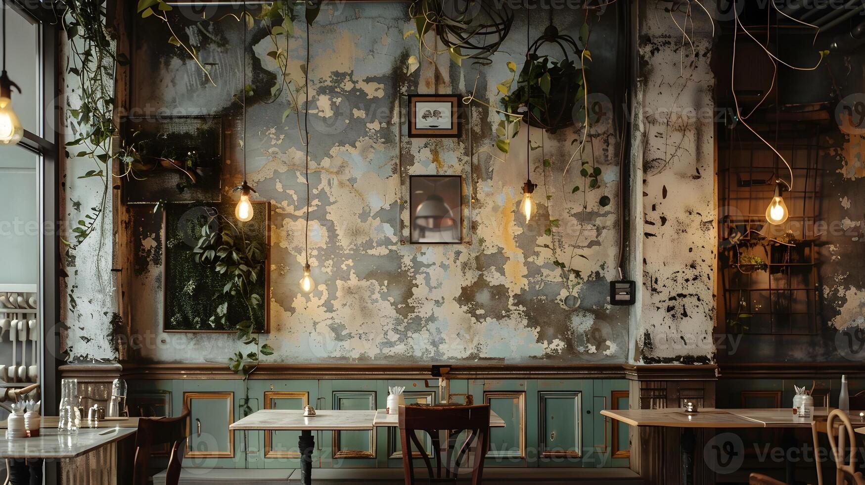 Enchanting Rustic Cafe Ambiance with Weathered Decor and Cozy Atmosphere photo