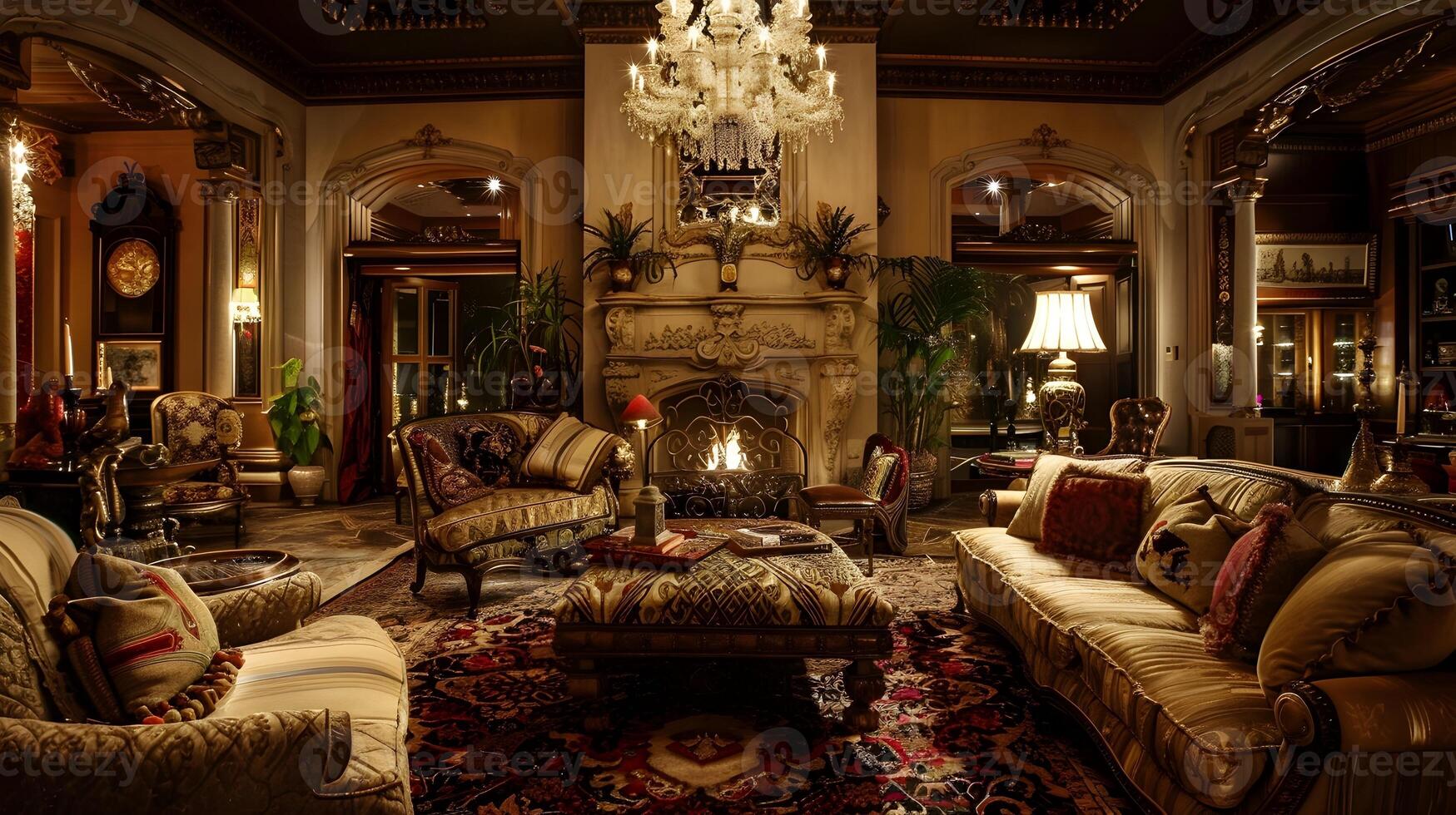 Grandeur and Elegance in a Majestic Living Room of a Historic Estate photo