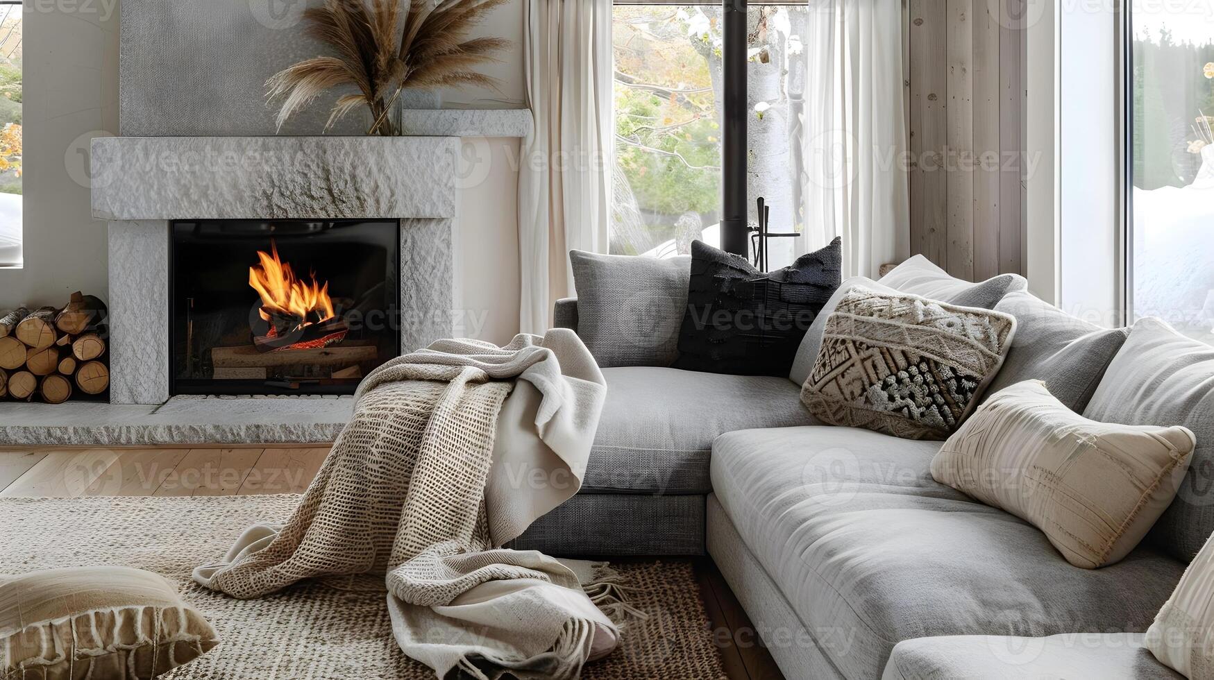 Intimate Domestic Refuge Cozy Fireplace Nook for Wintertime Relaxation photo