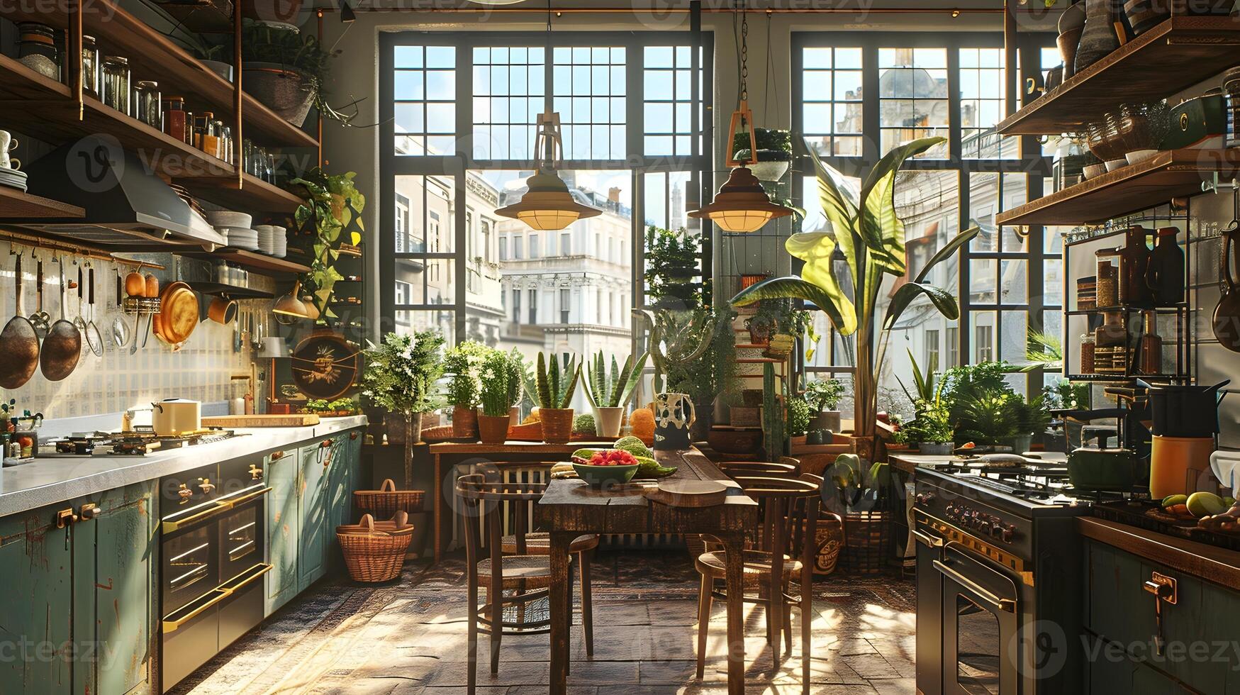 Vintage Kitchen Oasis Lush Plants and Bohemian Touches in a Parisian Building photo