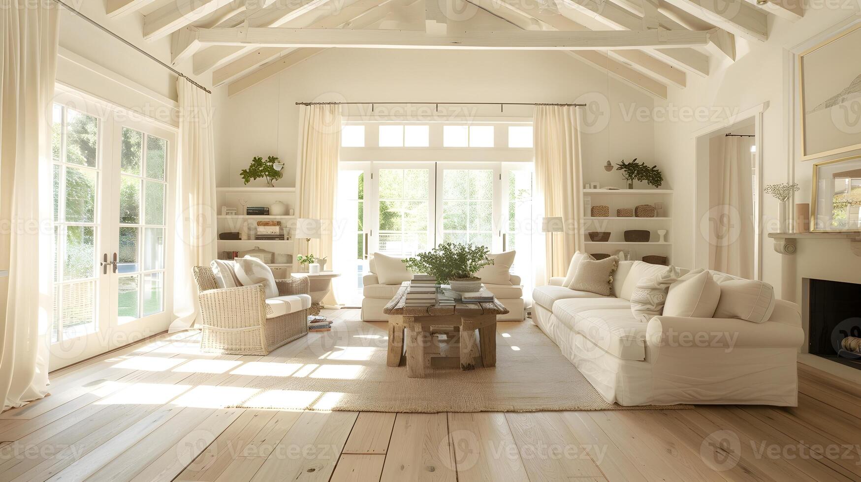 Serene Farmhouse Living Room with Comfortable Seating and Natural Elements photo