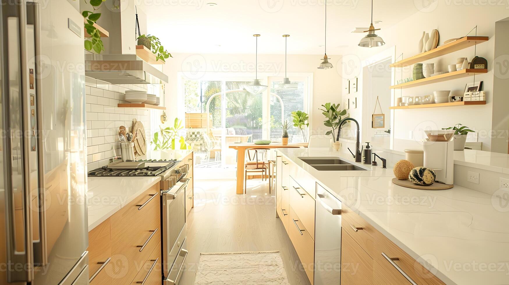 Scandinavian Kitchen Incorporating Bleached Wood Accents and Gentle Green Hues in a Bright and Airy Area photo