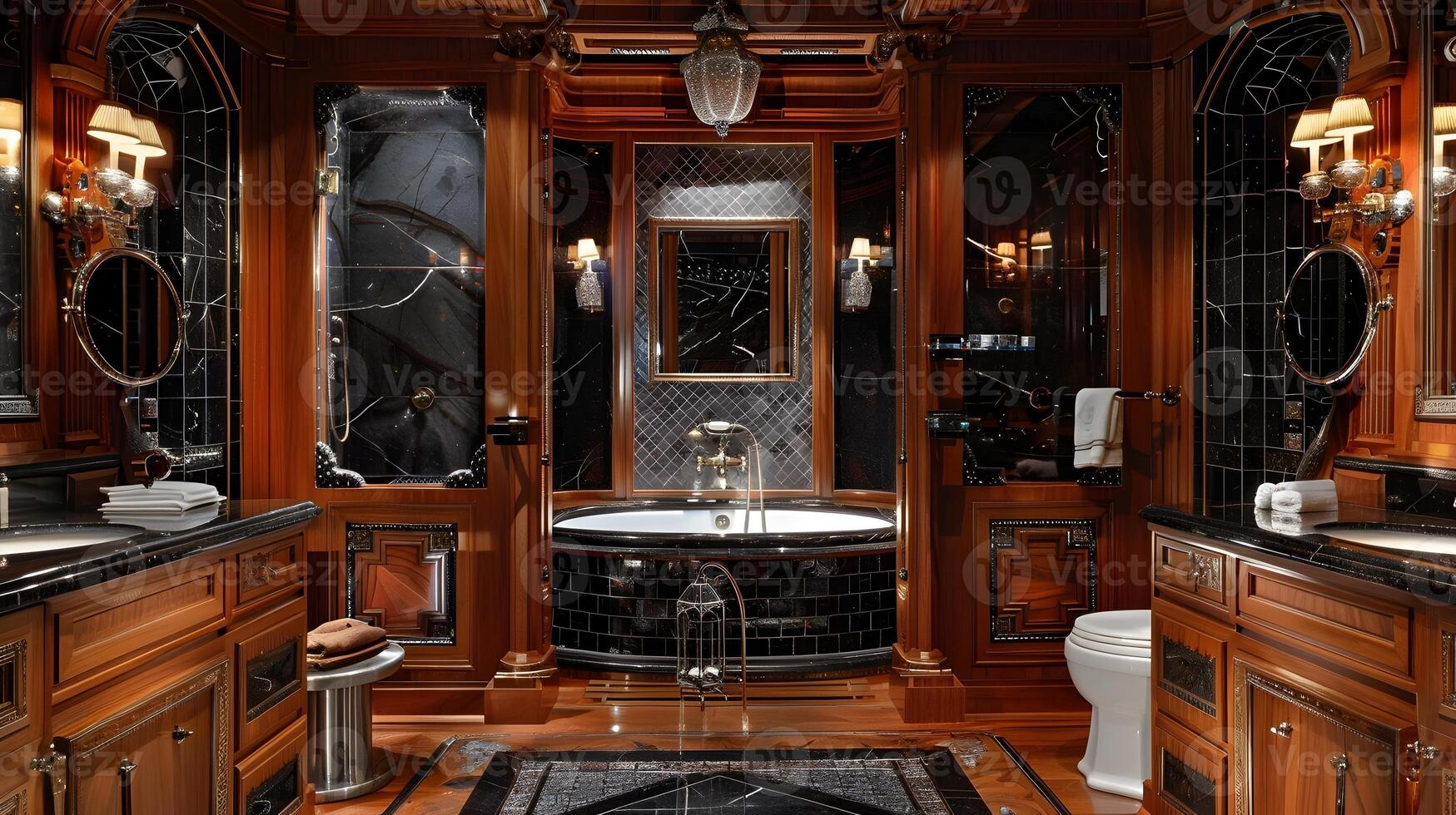 Ornate Woodwork and Marble Accents - A Lavish Bathroom Exuding Old World Elegance photo