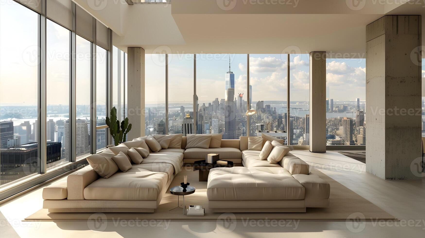 Modern Living Room with Breathtaking New York City Skyline View photo