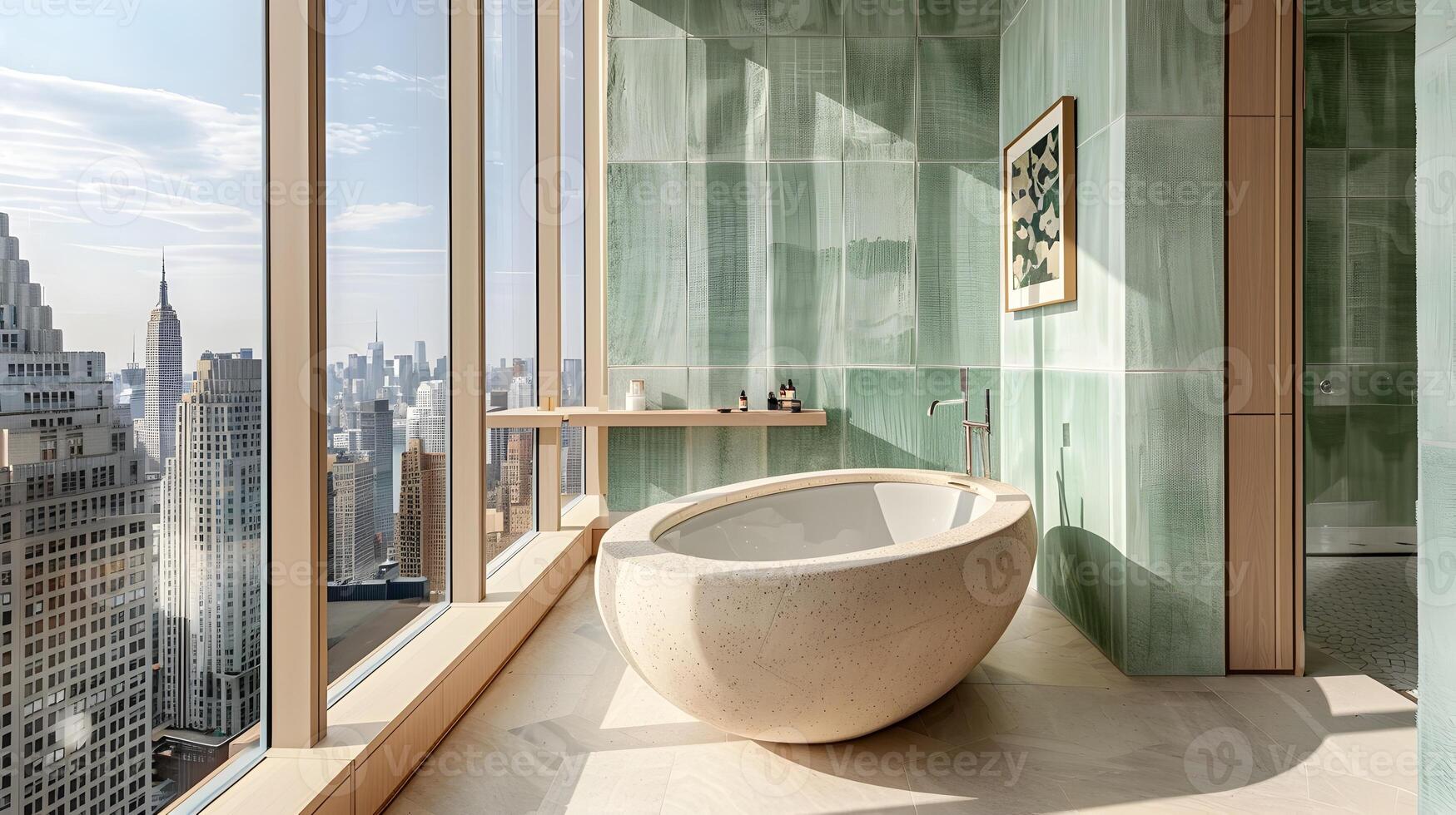 Minimalist Bathroom Oasis Amidst New York City Skyline photo