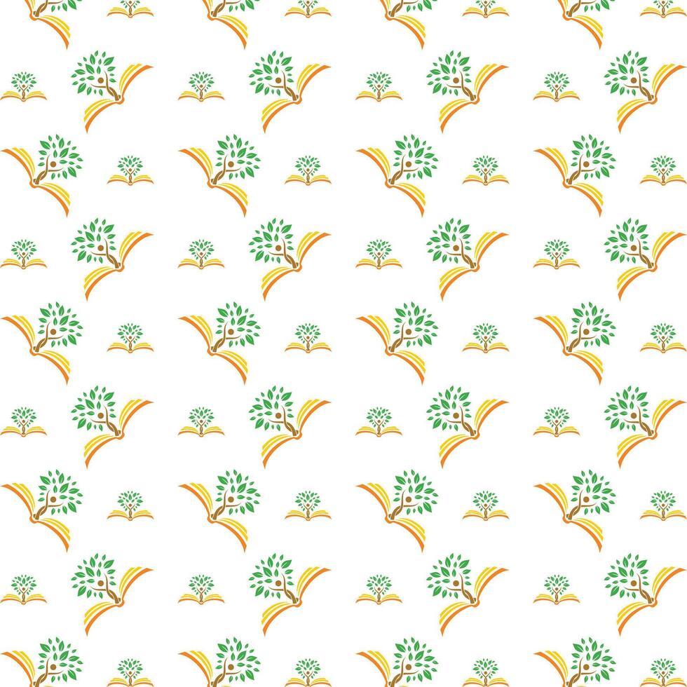 Book tree striking trendy multicolor repeating pattern illustration background design vector