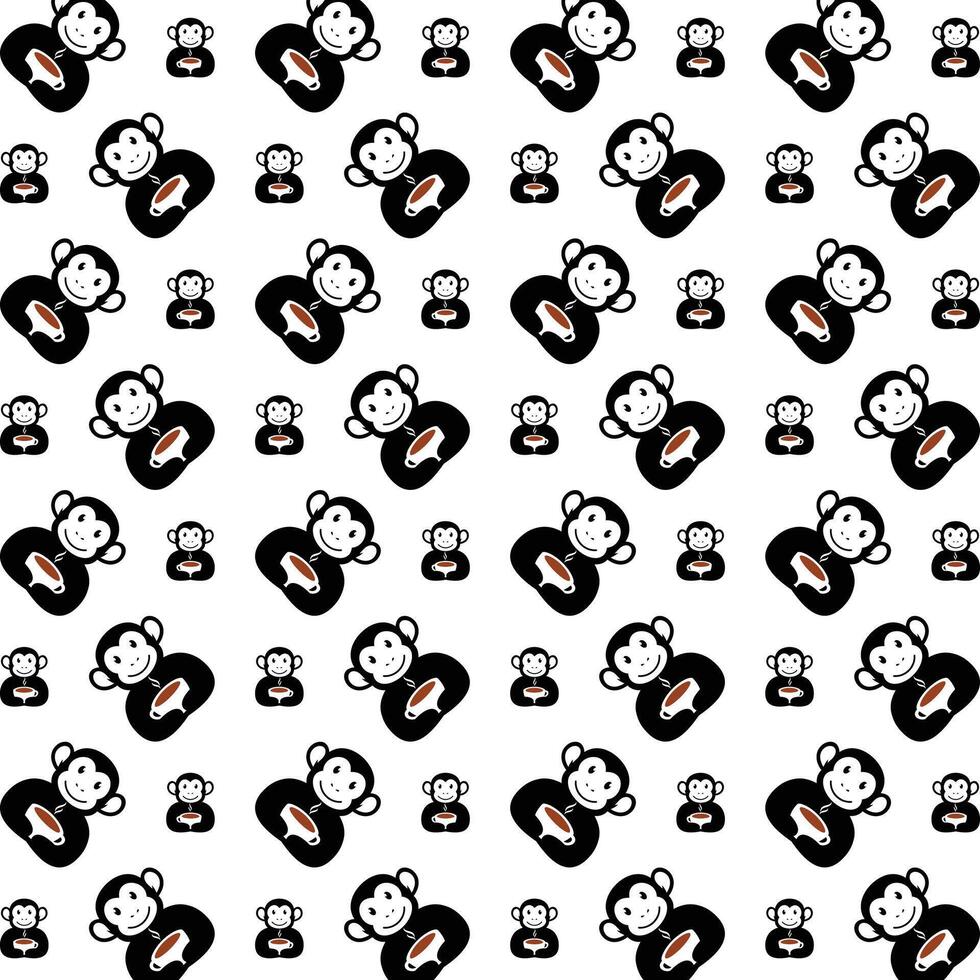 Monkey coffee striking trendy multicolor repeating pattern illustration background design vector
