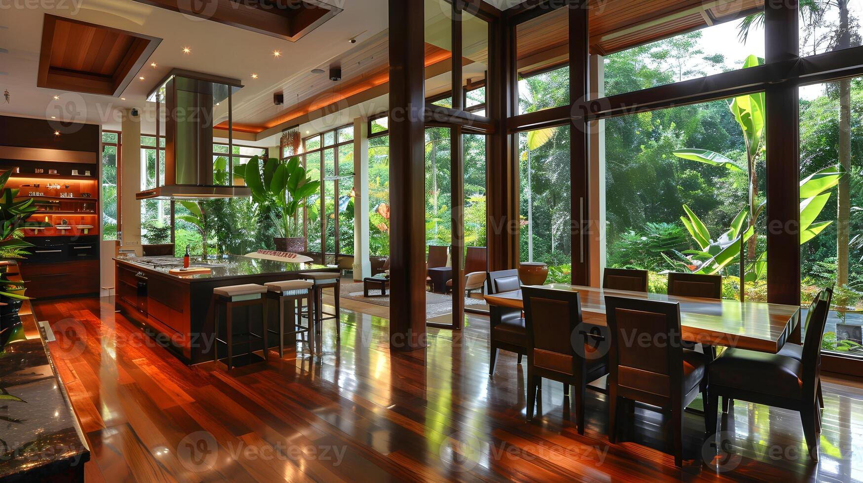 Luxury Living Amidst Serene Tropical Rainforest A Modern Kitchen and Dining Area in a Villa photo