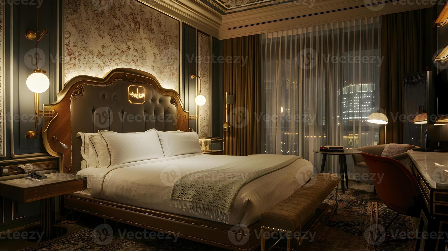 Elegant Luxe Hotel Room Exquisite Space Balancing Modern, Vintage, and Avant-Garde Decor photo