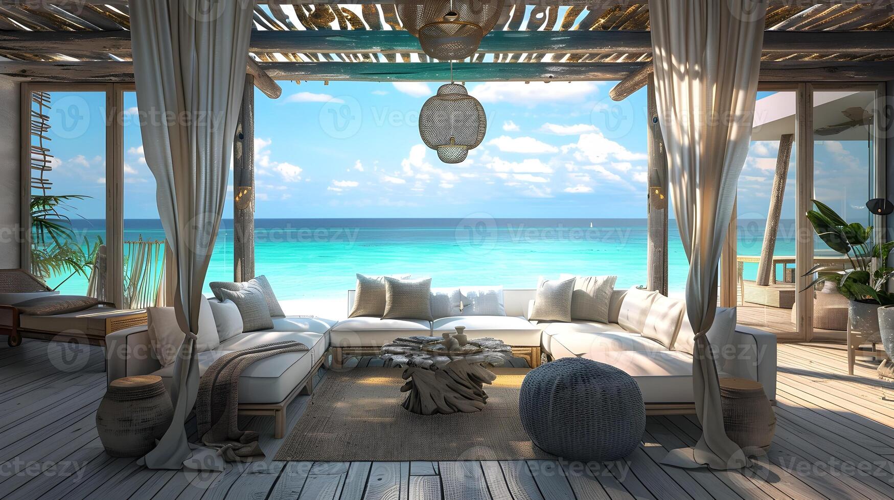 Elegant Beachfront Cabana Overlooking Azure Ocean A Coastal Luxury Sanctuary photo