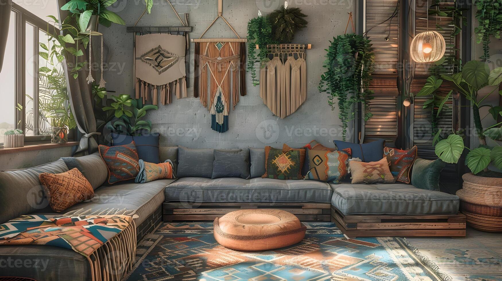 Bohemian Living Room Escape Relaxed Oasis with Earthy Tones and Global Influence photo