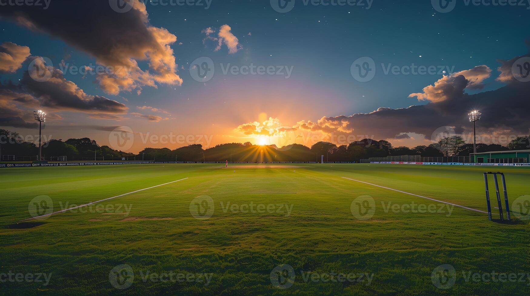 Serene Twilight Kiss on a Cricket Ground Natures Glowing Embrace photo