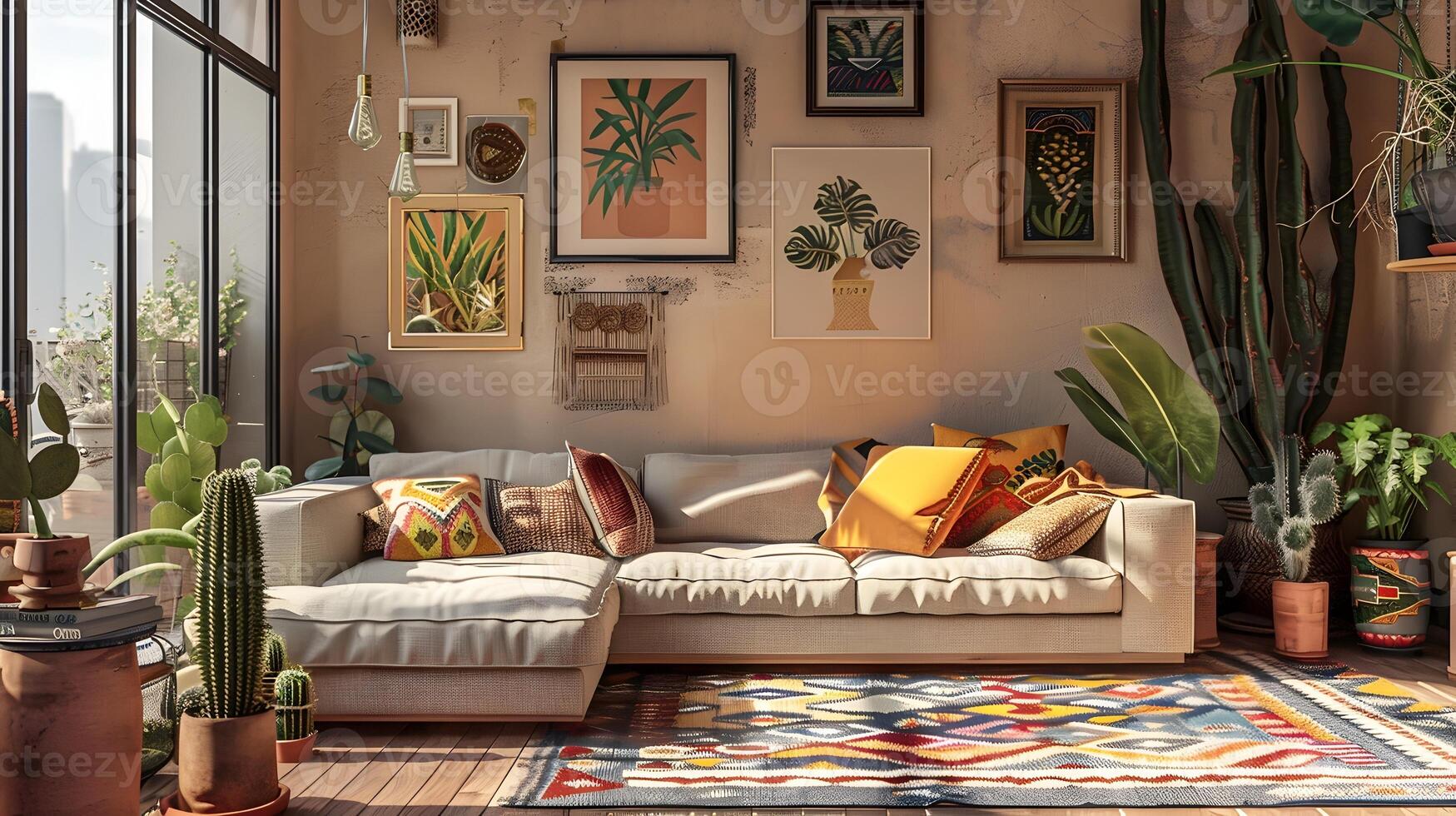 Bohemian Living Room with Earthy Color Scheme and Wall Decor photo