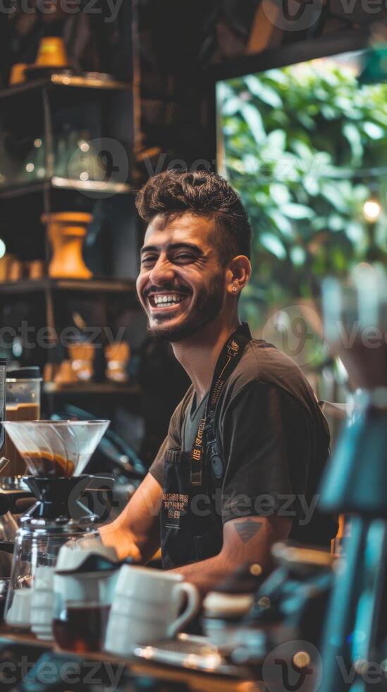 Lifestyle image smiling barista at work photo