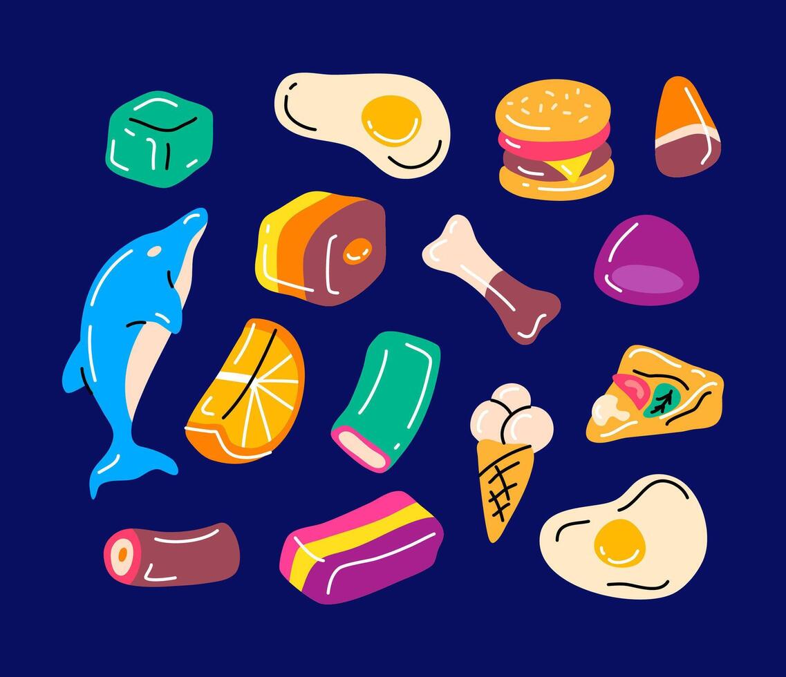 Cartoon Color Different Types Gummy Candies Set vector