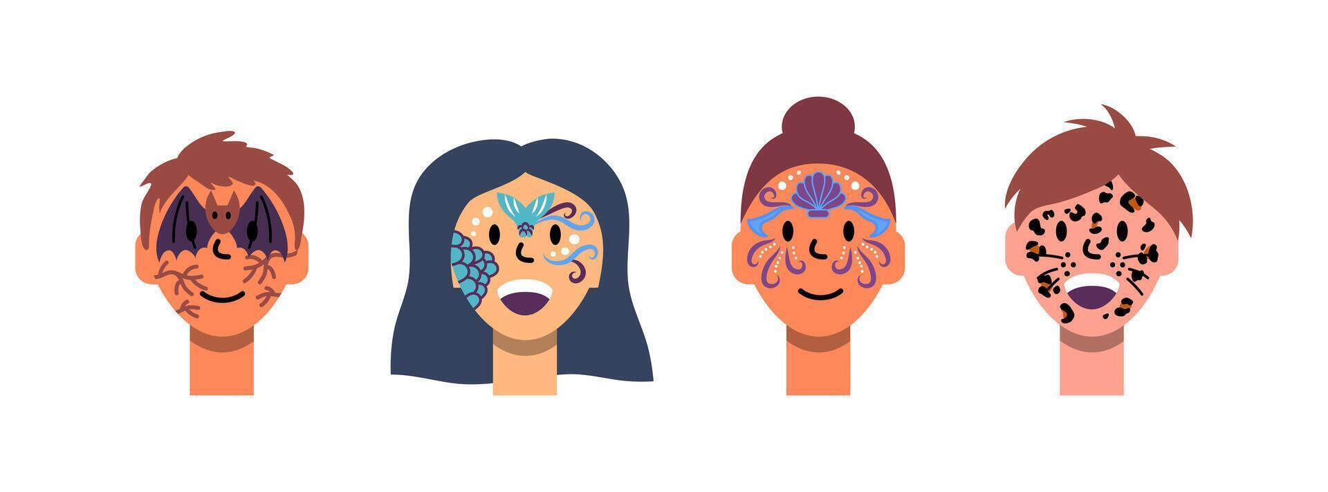 Cartoon Color Characters Kids Face Painting Concept. vector