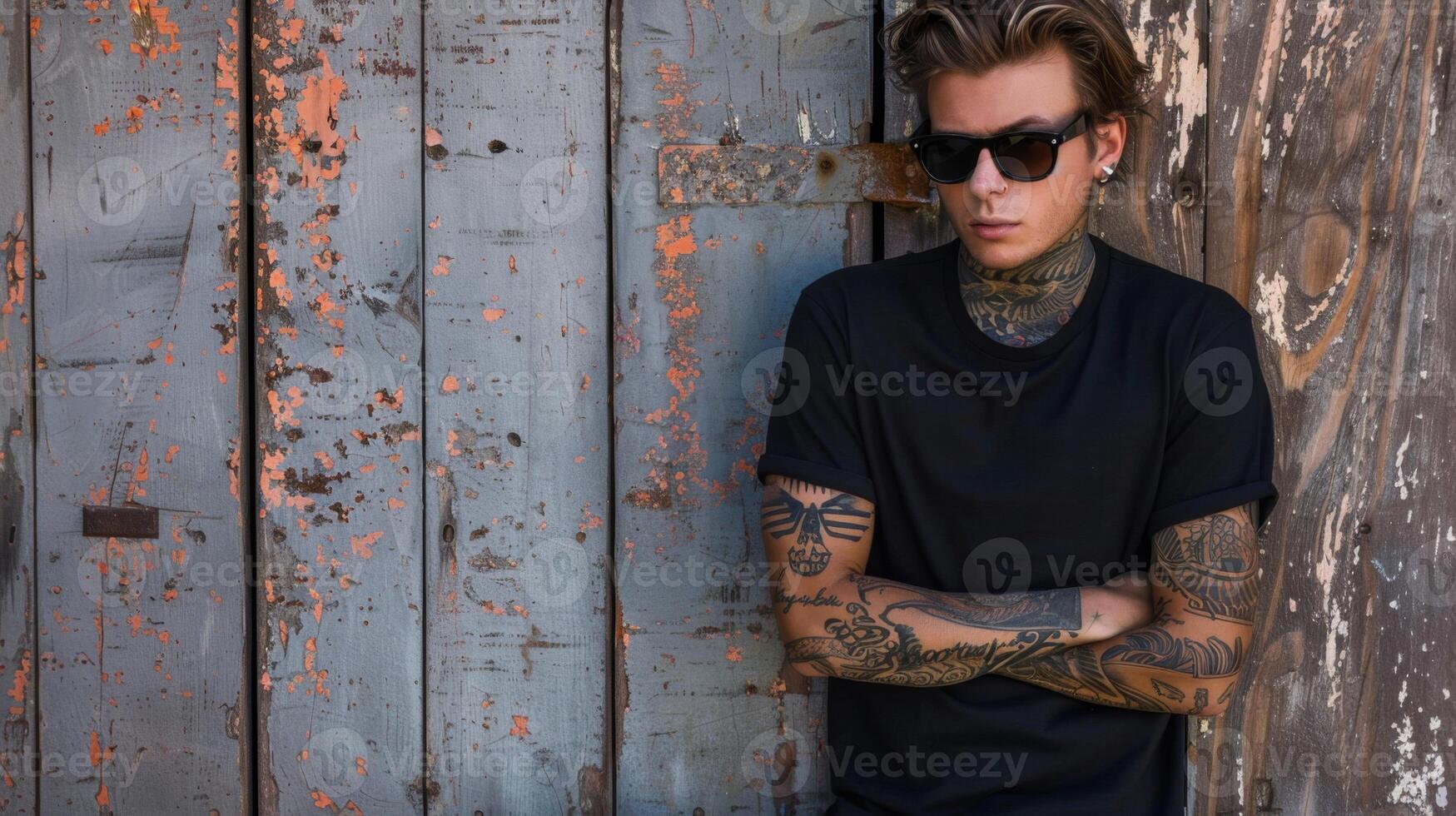 Black Tshirt mockup, featuring a rebel look male model photo