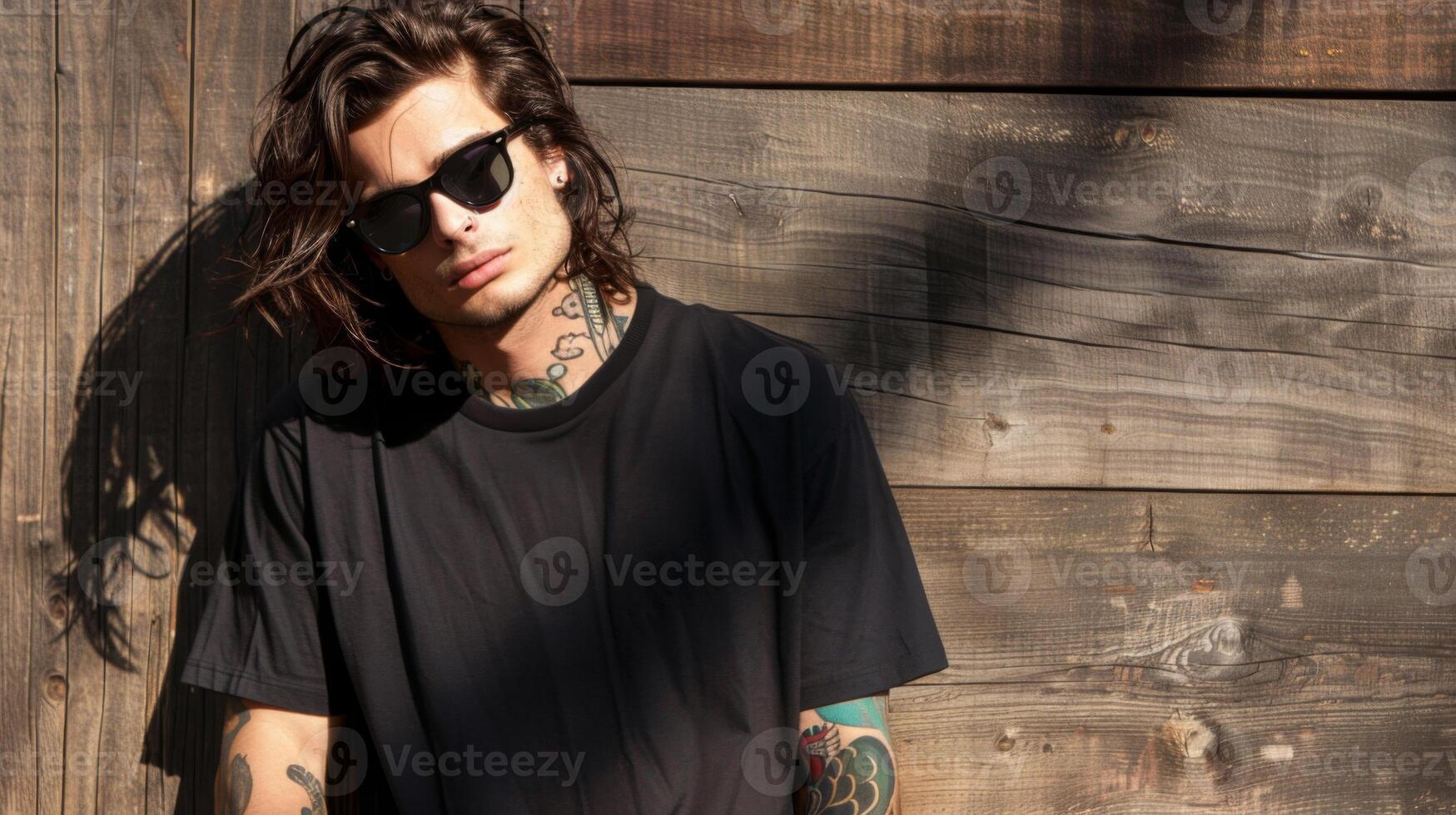 Black Tshirt mockup, featuring a rebel look male model photo