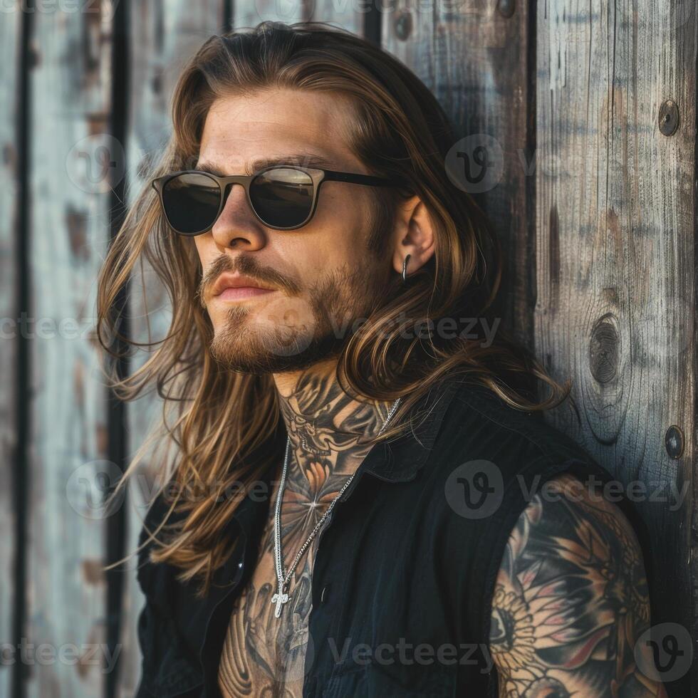 Black Tshirt mockup, featuring a rebel look male model photo
