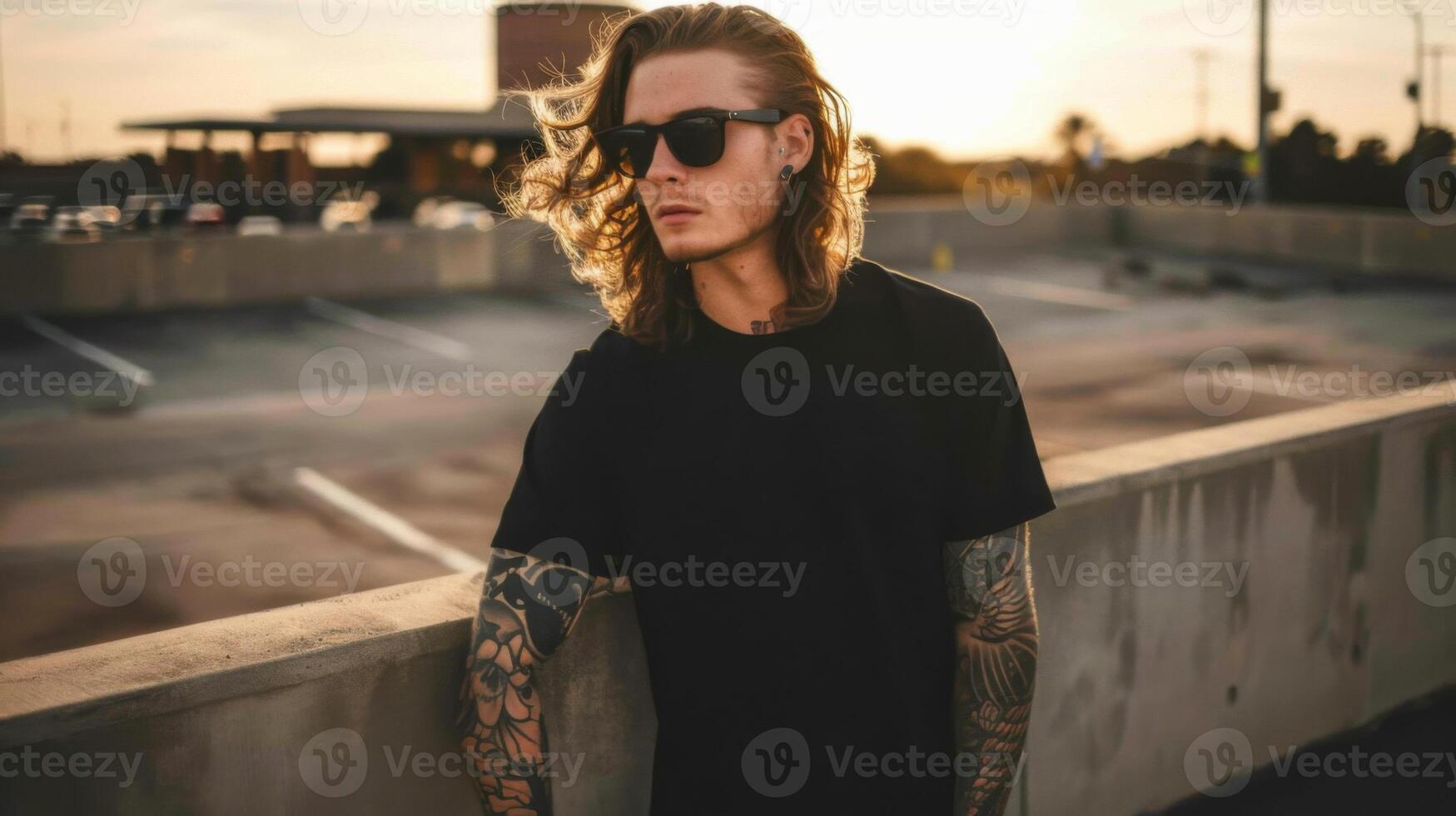 Black Tshirt mockup, featuring a rebel look male model photo