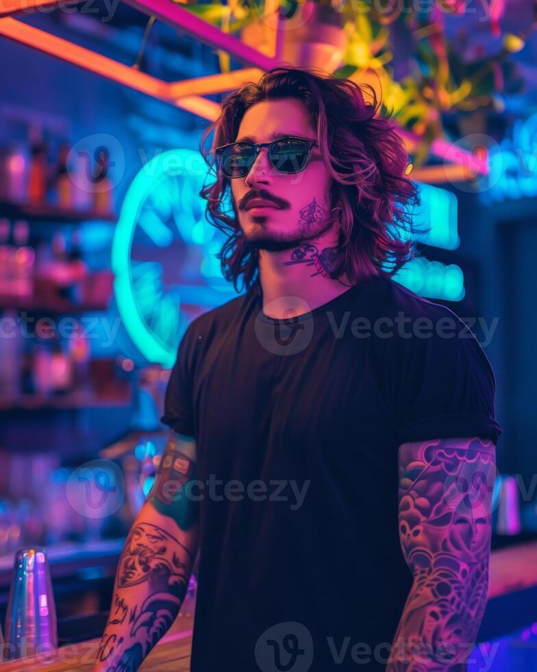 Black Tshirt mockup, featuring a rebel look male model photo