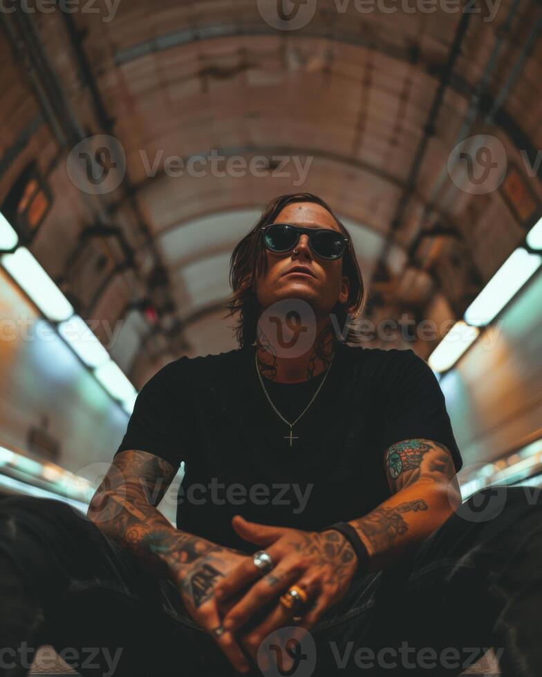 Black Tshirt mockup, featuring a rebel look male model photo
