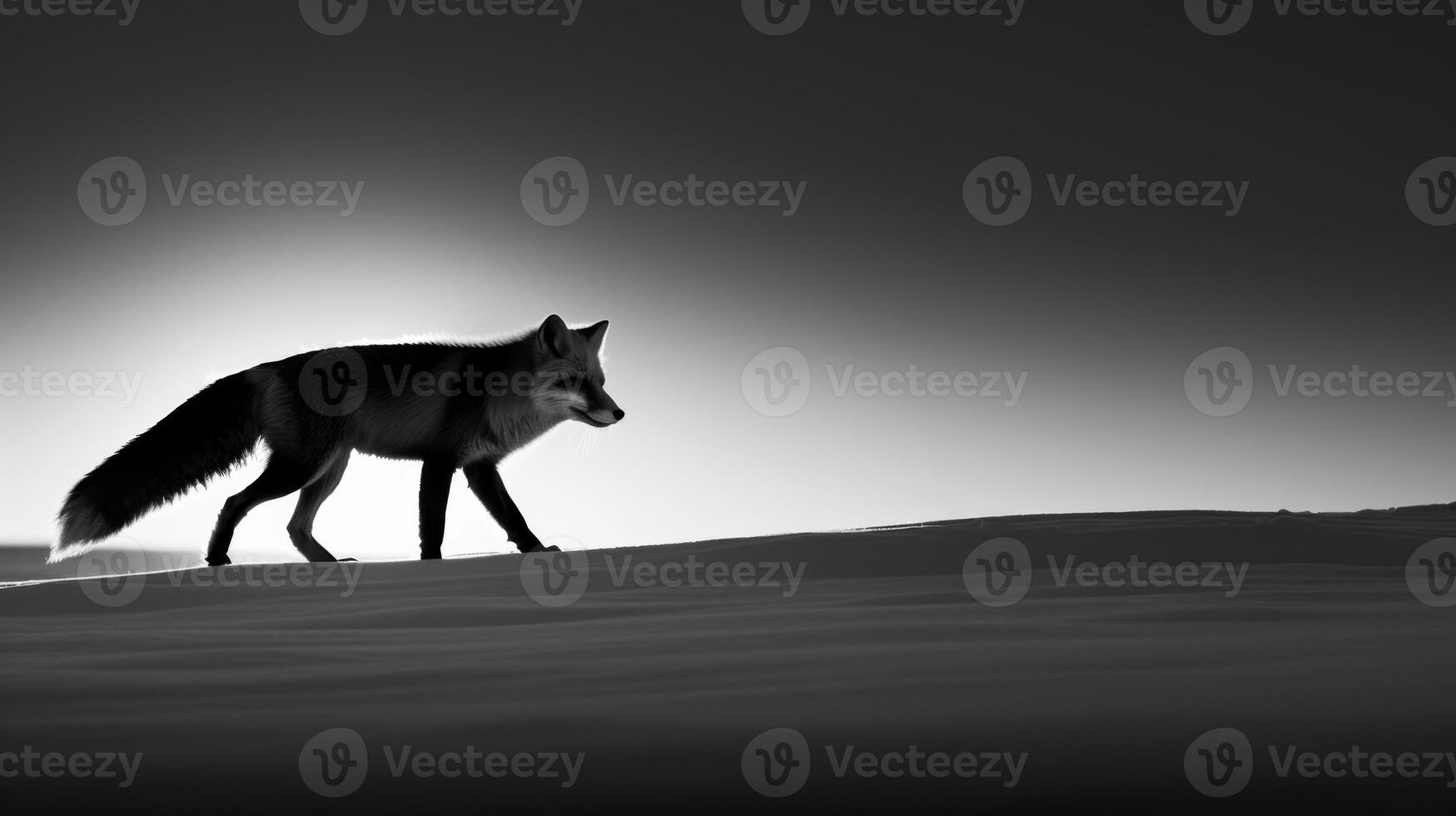 A black and white photography of a fox in the wild photo