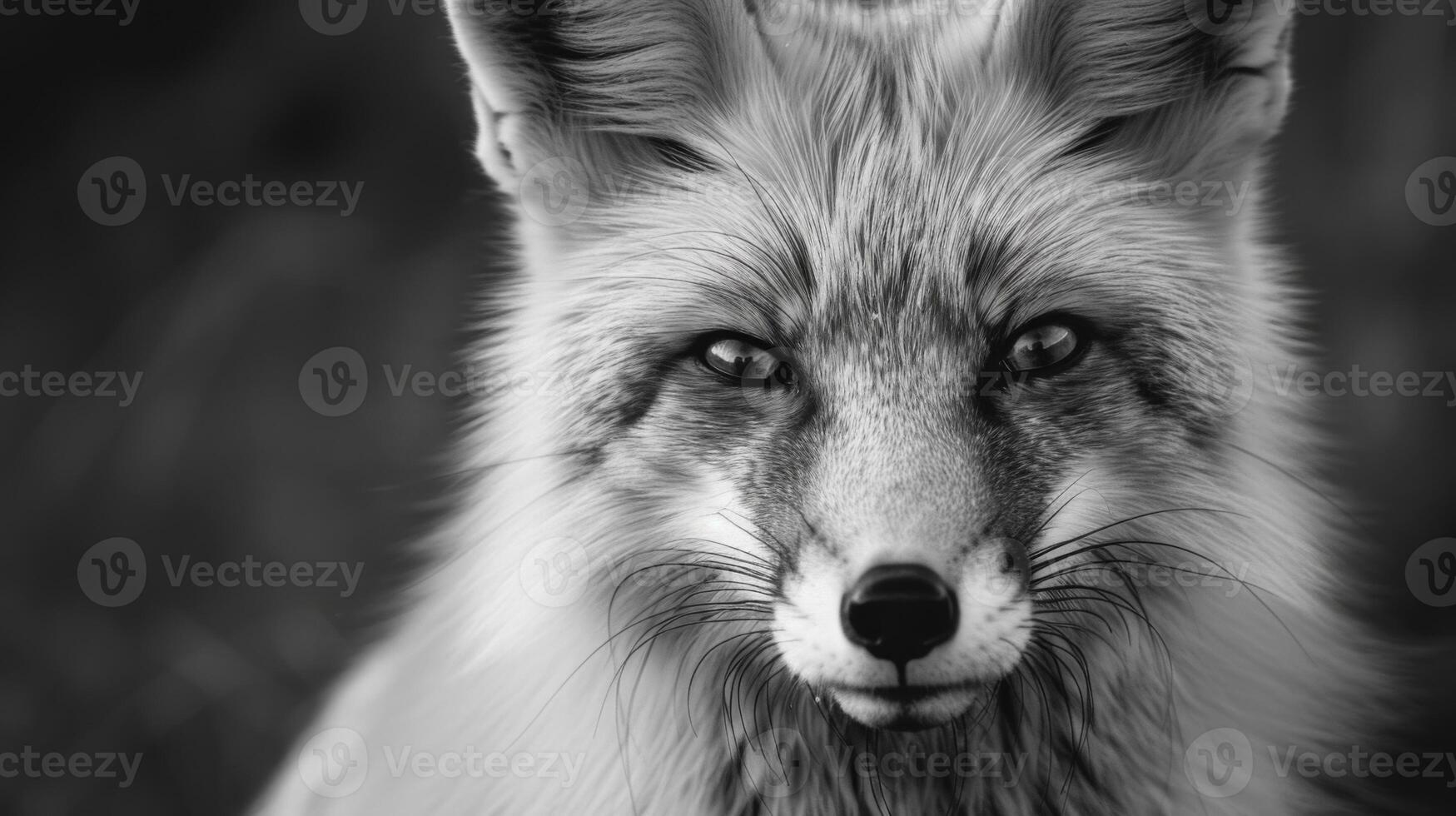 A black and white photography of a fox in the wild photo