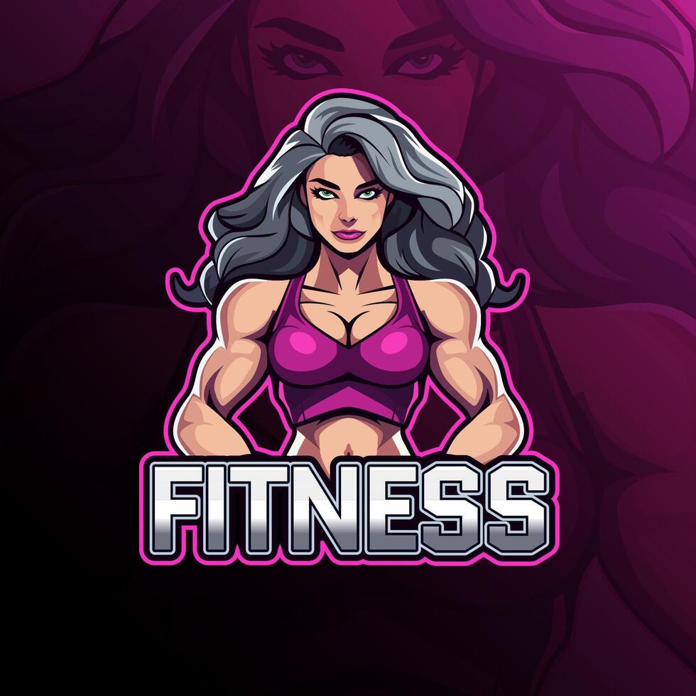 Woman fitness mascot logo design for badge, emblem, esport and t-shirt printing vector