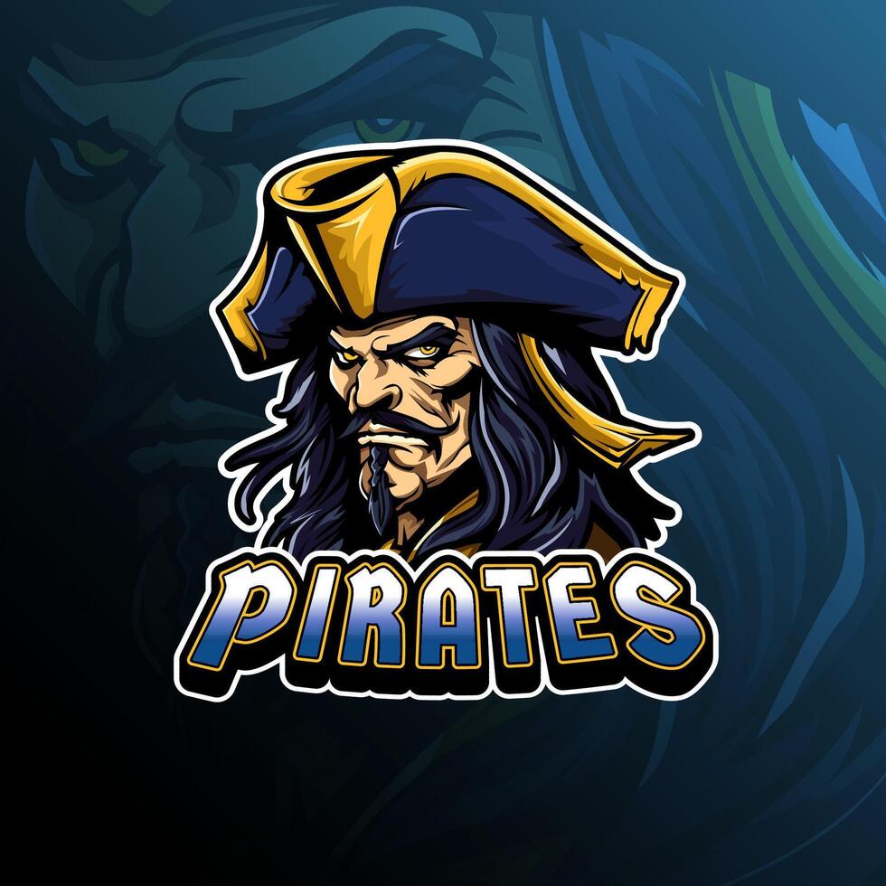 Pirate mascot logo design for badge, emblem, esport and t-shirt printing vector