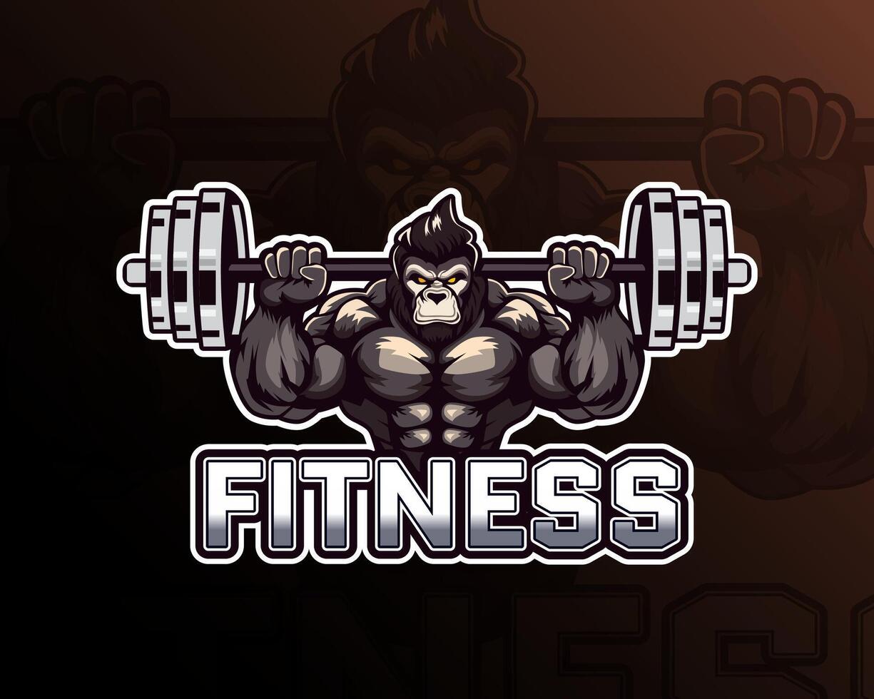 Fitness king kong mascot logo design for badge, emblem, esport and t-shirt printing vector