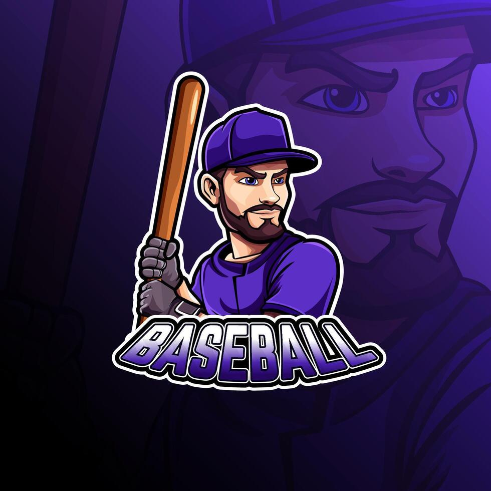 Baseball player mascot logo design for badge, emblem, esport and t-shirt printing vector