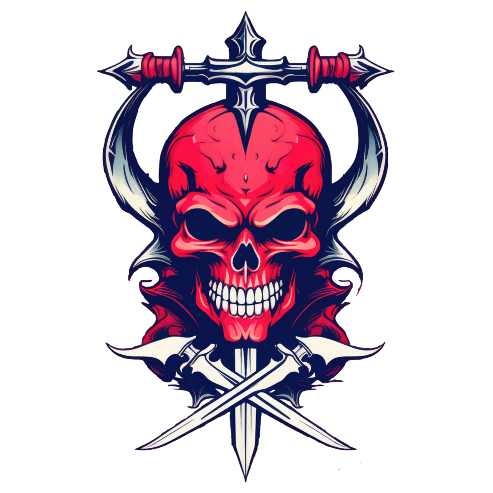 Illustration of a red, horned devil skull png